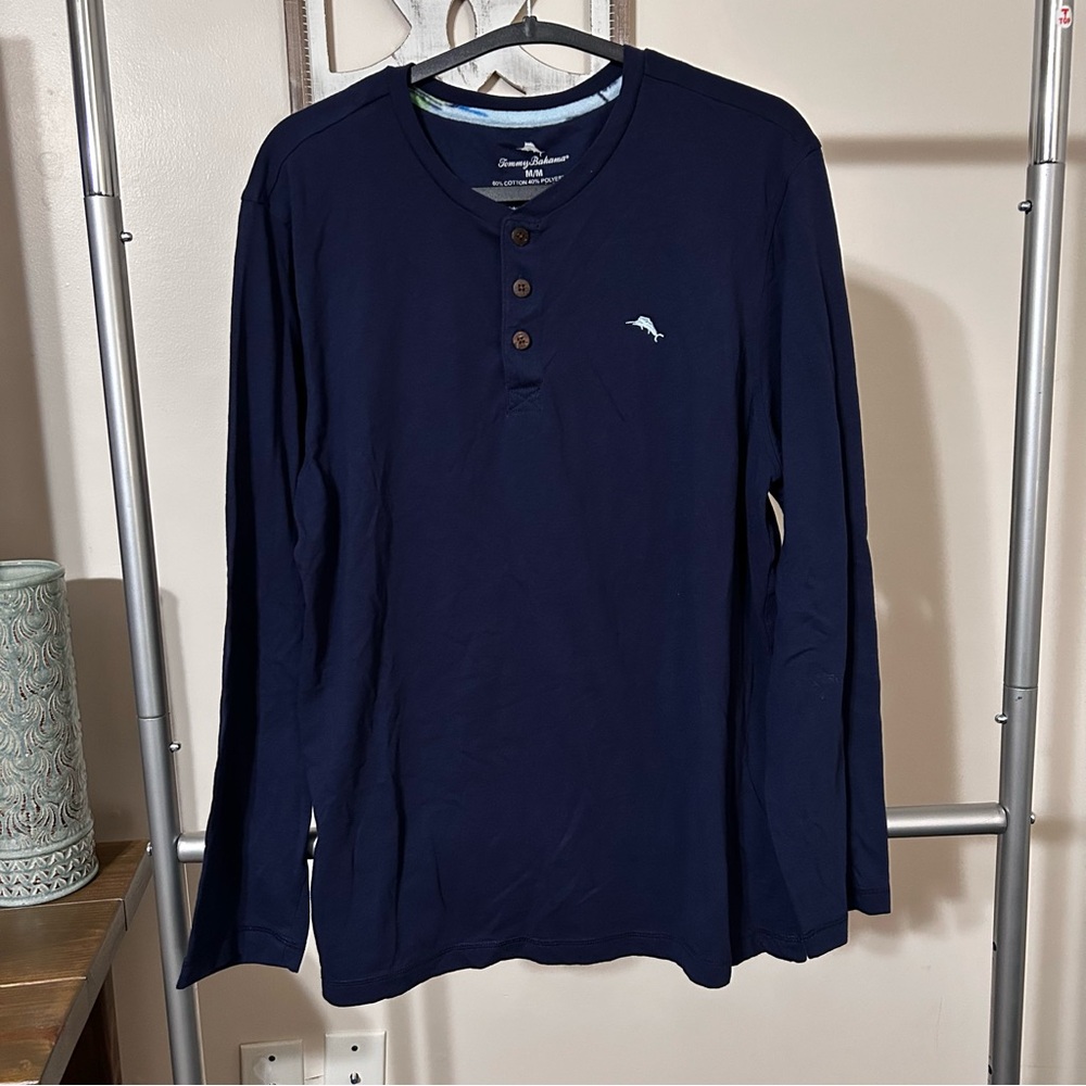Tommy Bahama Men's Henley‎ Shirt Long Sleeve Medium Navy